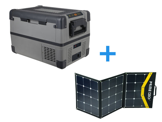 Kompresoriaus šaldymo dėžė nuo 28 litrų iki -22°C, 12/24 voltų 120WP saulės baterijų rinkinys