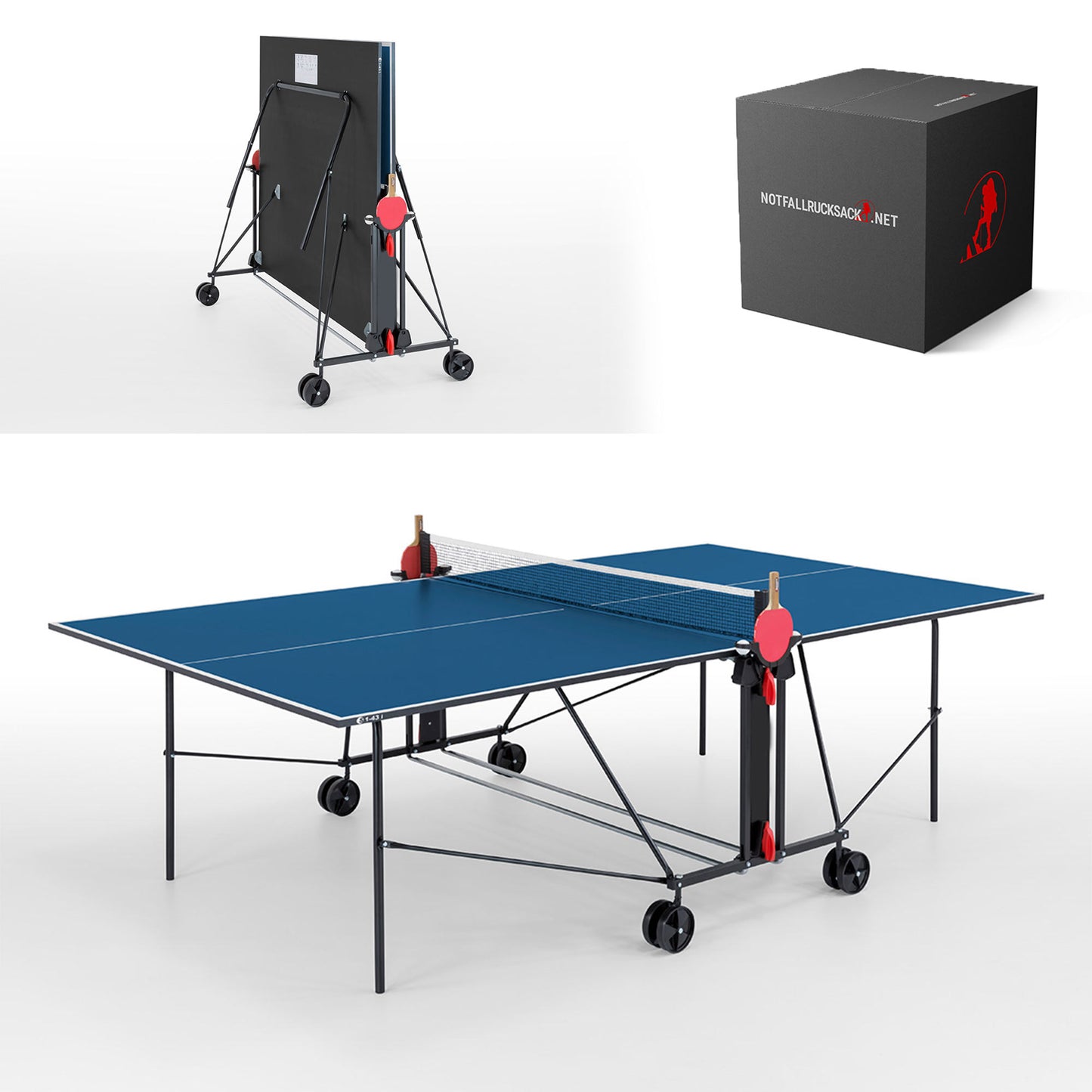 Premium stalo teniso stalo turnyro dydis mėlynas su tinkleliu, sulankstomas 214.3010/L