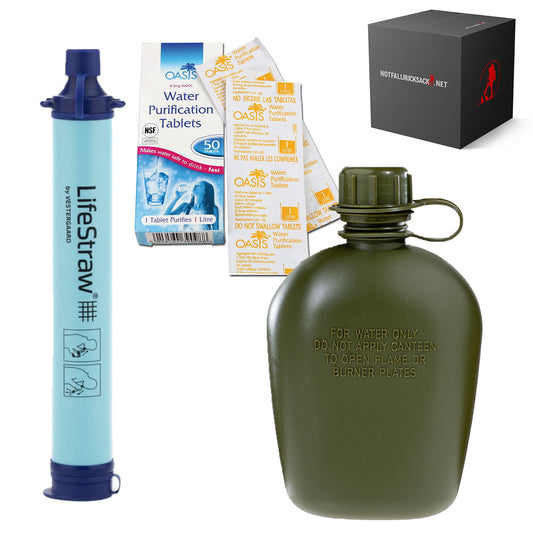 Vandens valymo rinkinys vandens filtras su buteliuku ir filtro tabletėmis, skirta vandens valymo rinkiniui keliaujant